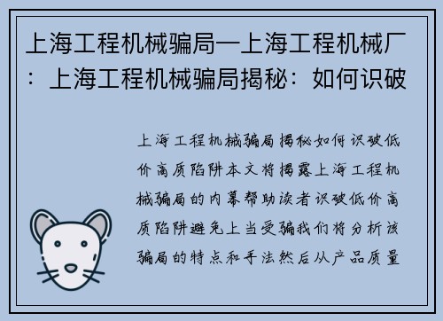 上海工程机械骗局—上海工程机械厂：上海工程机械骗局揭秘：如何识破低价高质”陷阱